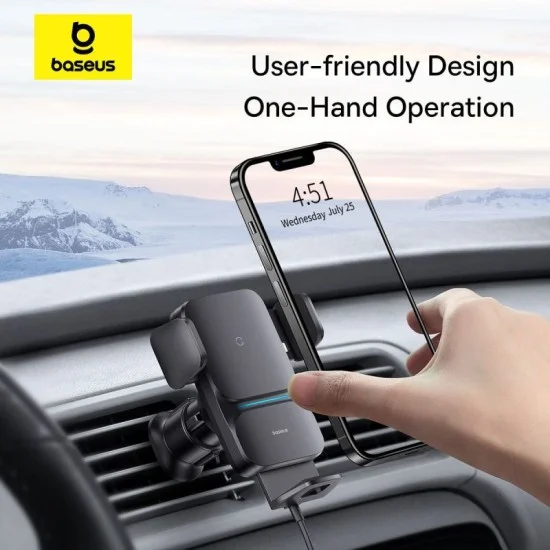 Baseus Wisdom Auto Alignment Car Mount + QI 15W Wireless Charger &ndash; Black